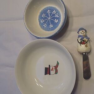 Snowman Themed Bowl and Spreader Set You Get 3 Pieces
